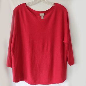 CHICO'S Cashmere Blend Horizontal Knit Red Sweater L Large Size 2 EUC Chicos